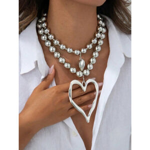 2pcs silver Bohemian Large Beaded Heart Pendant Necklaces Sh..